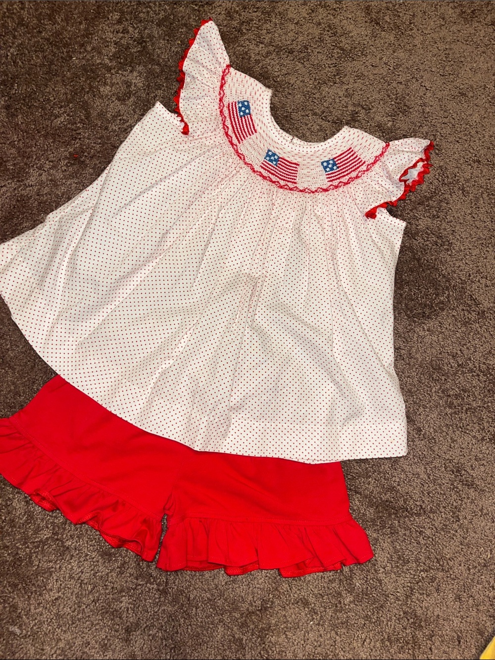 Girls' Red & White Flag-Trim Pajama Set